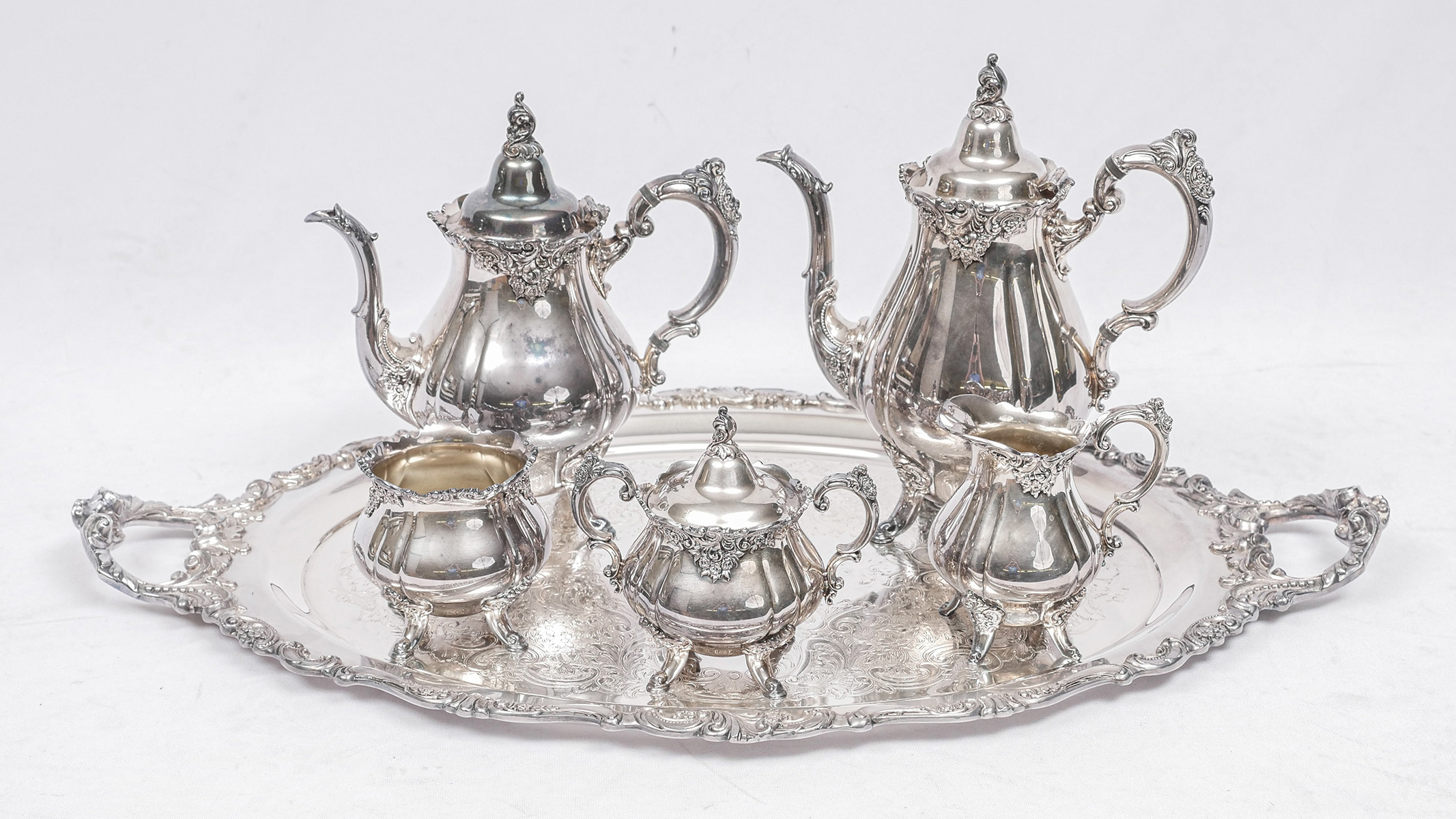 Appraisal: PC WALLACE ''GRAND BAROQUE'' SILVERPLATE TEA SET Comprising - Coffee