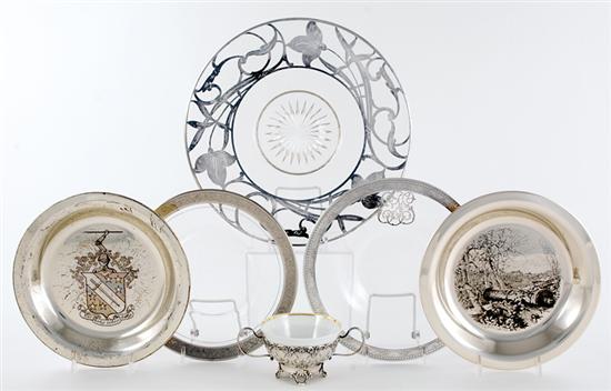 Appraisal: Silver-overlay and sterling table articles silver-overlay colorless salad dessert plates