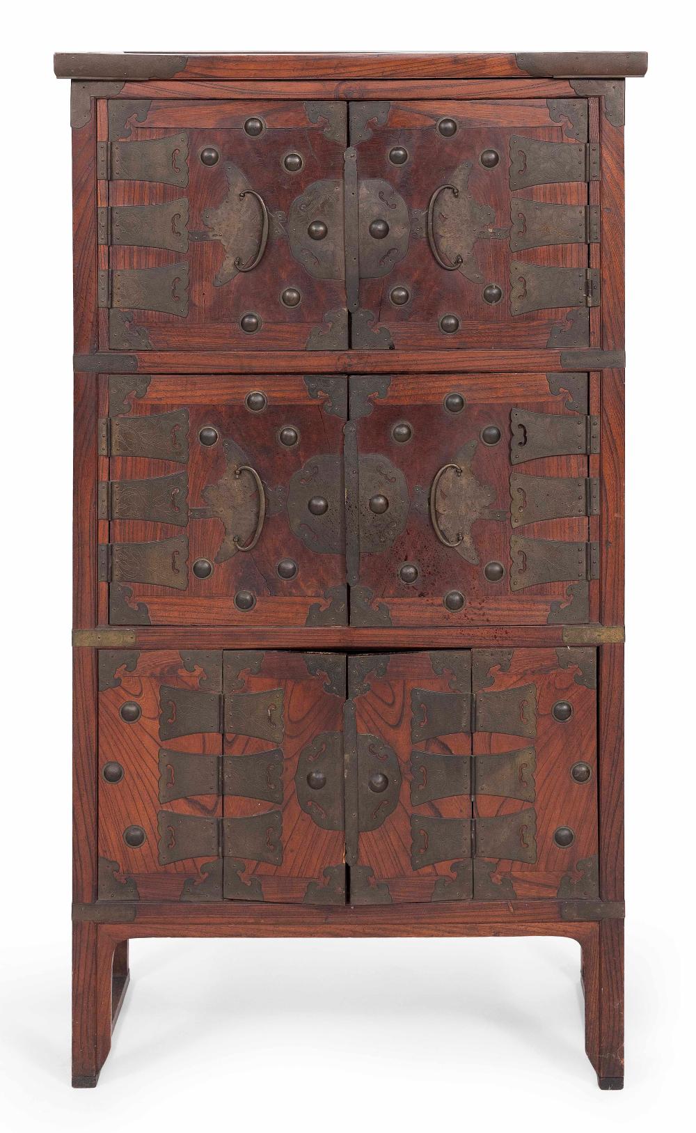 Appraisal: THREE-DOOR KOREAN WEDDING CHEST EARLY TH CENTURY HEIGHT WIDTH DEPTH