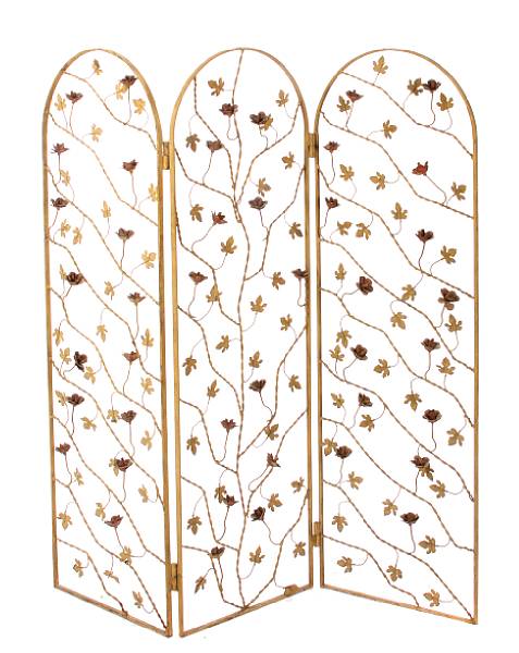 Appraisal: A pair of three panel tole screens with floral decoration