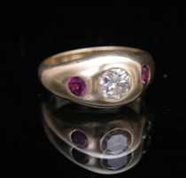 Appraisal: A Gentleman's Diamond Ruby Ring Yellow gold diamond and ruby