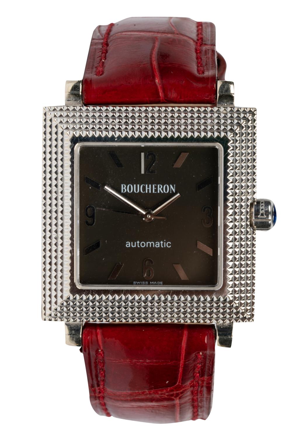 Appraisal: BOUCHERON KARAT WHITE GOLD 'PYRAMID CLASSIC' WATCHsigned 'Boucheron' below the