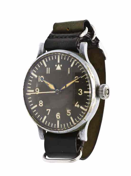 Appraisal: A Base Metal WWII Pilot's Bombardier Wristwatch Wempe mm case