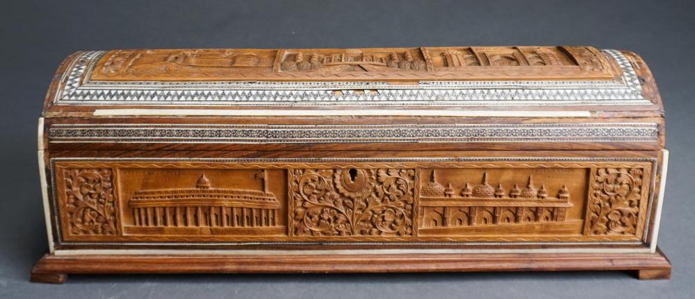 Appraisal: Middle Eastern Enamel Inlaid Carved Wood Table Box x x