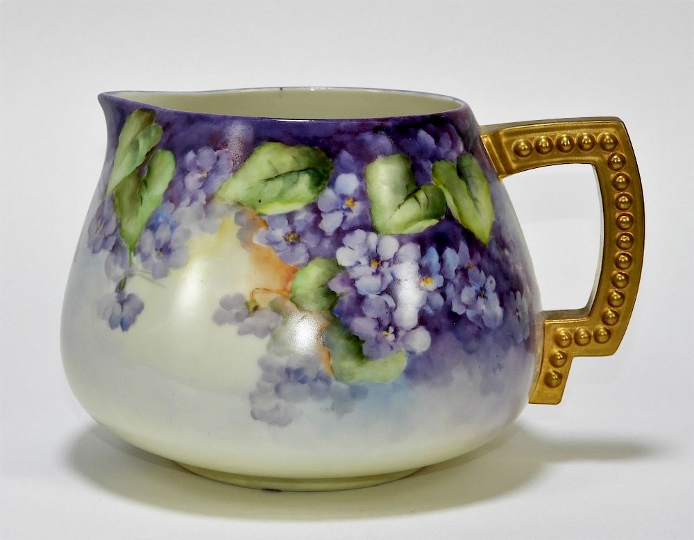 Appraisal: American Belleek Hydrangea Lemonade Pitcher United States Dated Decorated with