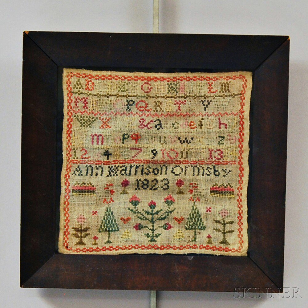 Appraisal: Small Needlework Sampler Ann Harrison Ormsby New England worked in