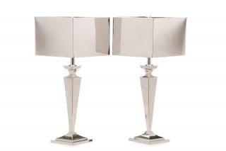 Appraisal: Pair Global Views Chromed Metal Table Lamps Global Views American