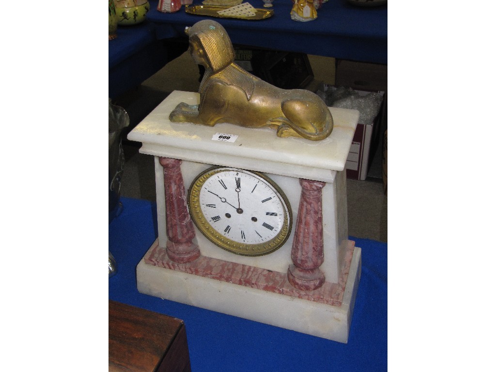 Appraisal: White onyx and pink marble mantle clock with surmounted gilt