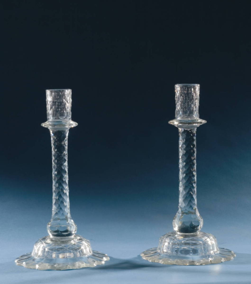 Appraisal: PAIR OF ANGLO-IRISH CUT GLASS CANDLESTICKS WITH DOME FOOTED BASES