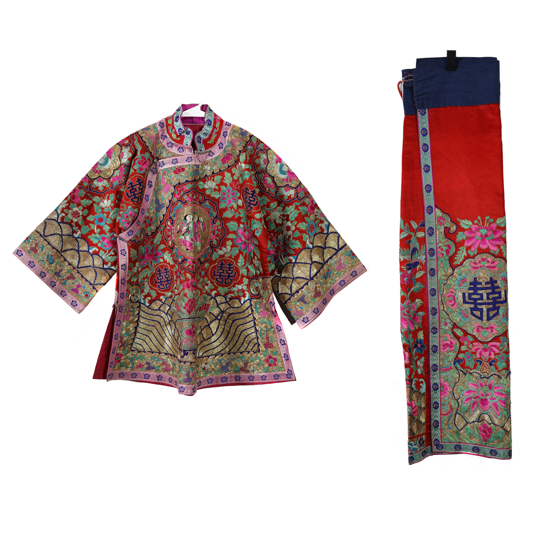 Appraisal: LOT OF CHINESE EMBROIDERED MATCHING WEDDING COAT AND SKIRT lot