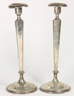 Appraisal: Pair of Shreve Company sterling silver weighted candle holders Pair