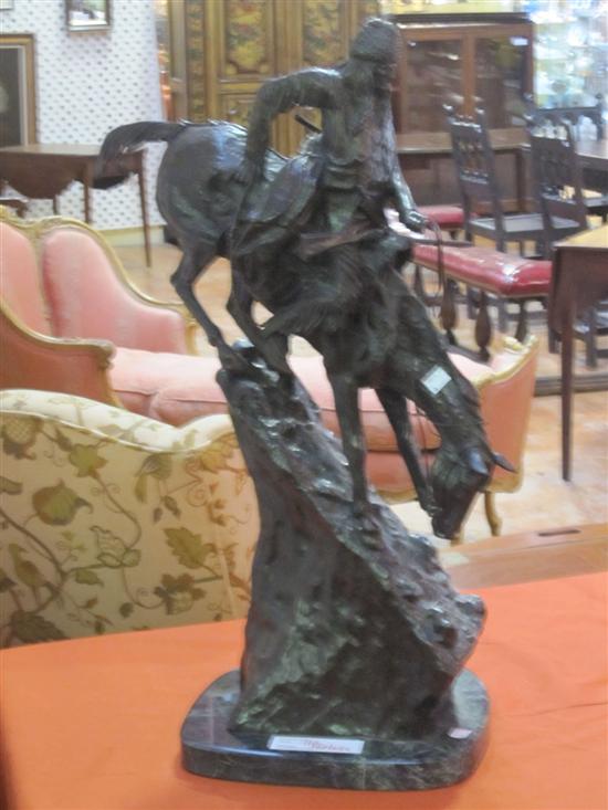 Appraisal: FREDERIC REMINGTON REPRODUCTION BRONZE Native American Scout on horseback climbing