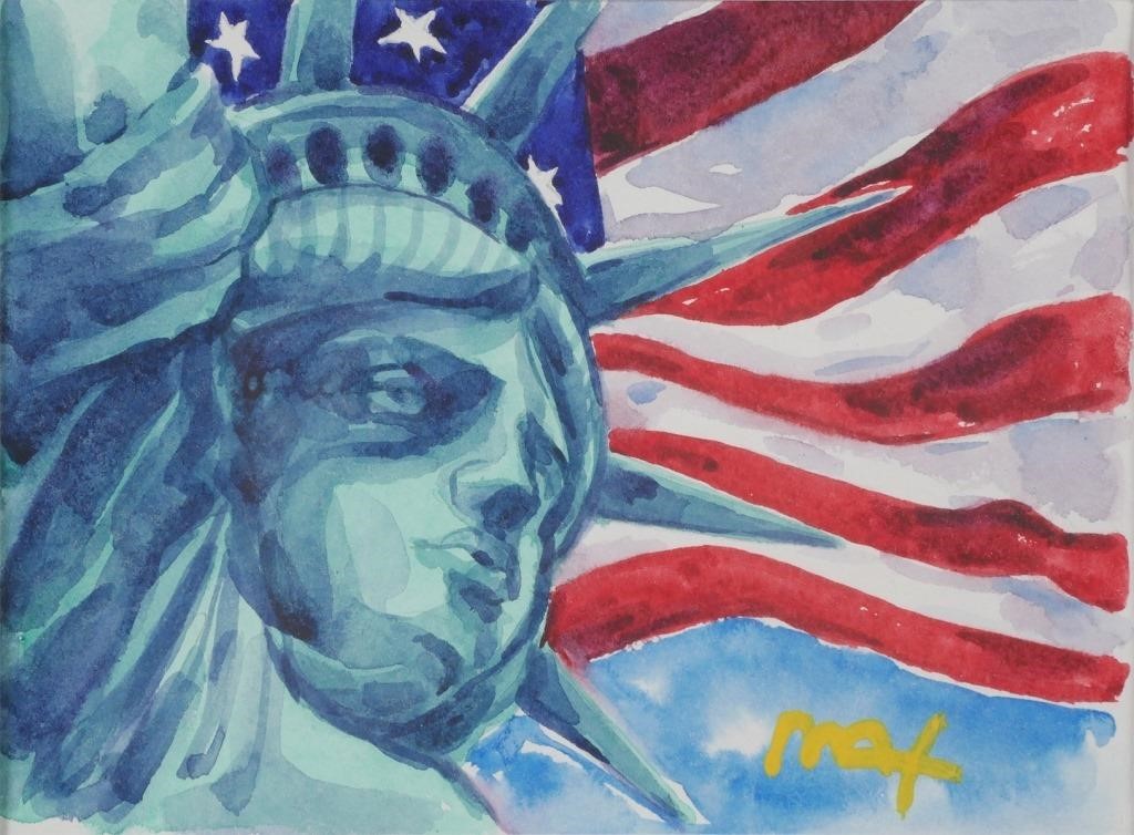 Appraisal: Original watercolor painting of the Statue of Liberty by Peter