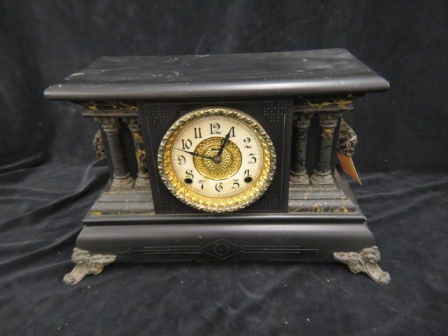 Appraisal: Ingraham Mantle Clock classic column decor on black with gong