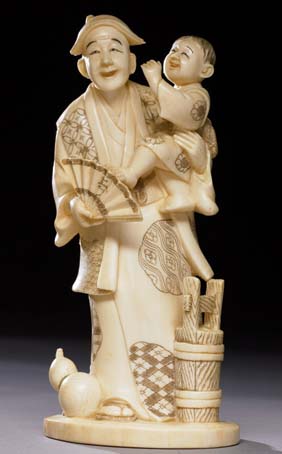 Appraisal: CARVED IVORY OKIMONO Carved ivory okimono of a man in