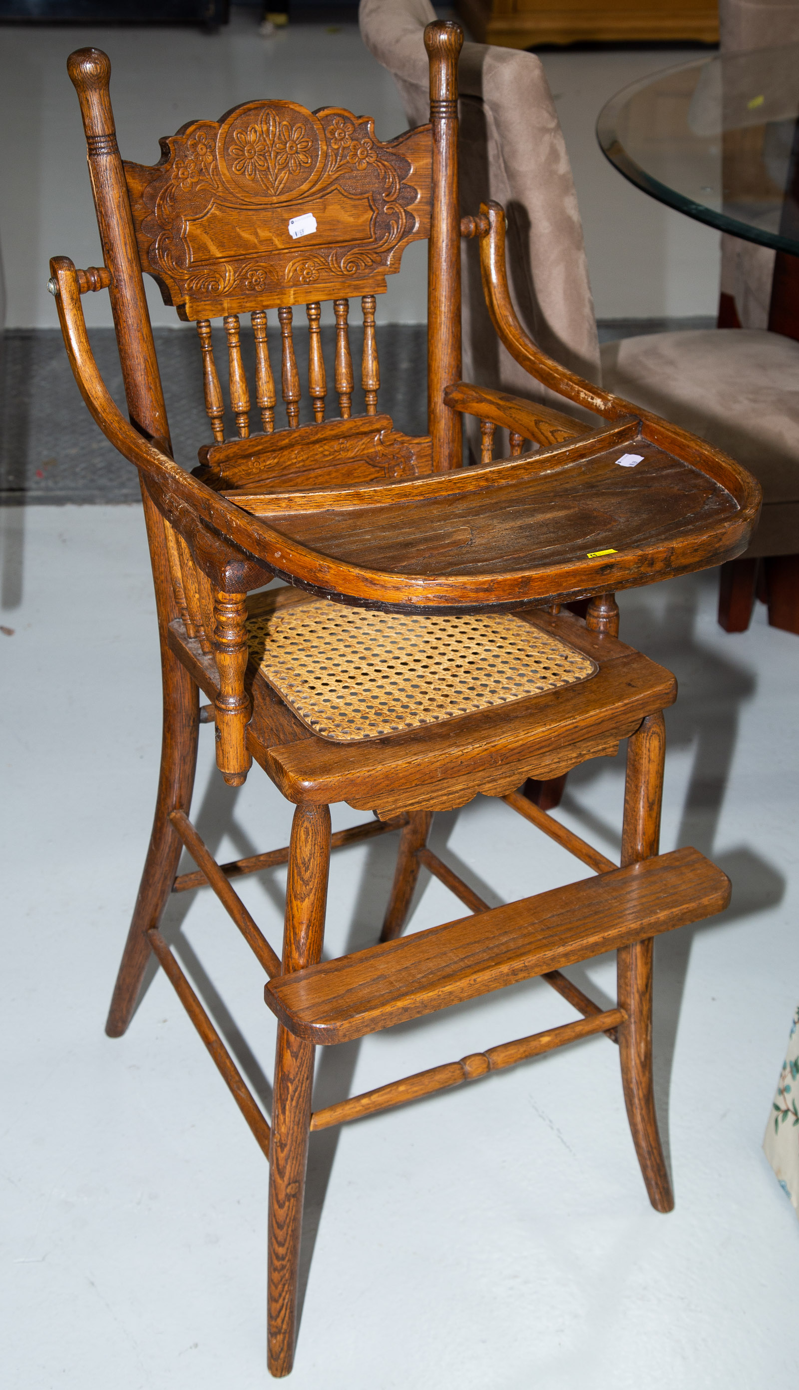 Appraisal: AMERICAN PRESSED OAK CHILD'S HIGHCHAIR Late th century in H