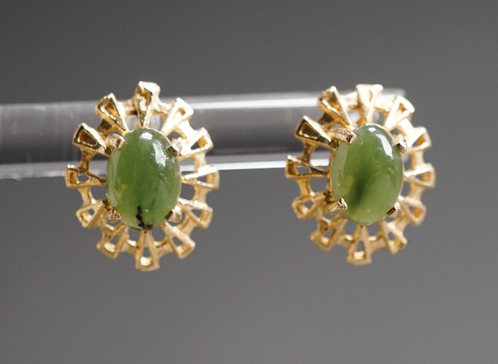 Appraisal: Pair of -Karat Yellow-Gold and Spinach Hardstone Pierced Earrings