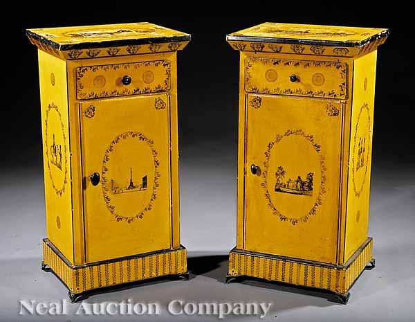 Appraisal: A Pair of Decorative Empire-Style T le Peinte Night Stands