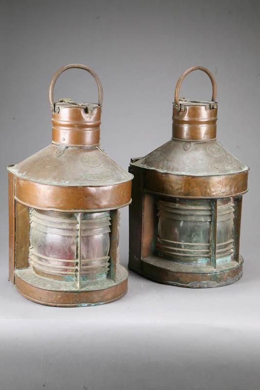 Appraisal: TWO MATCHING SHIP LIGHTS Copper lights with handles signed Richard