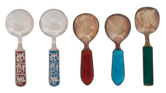 Appraisal: Sale Lot Five Norwegian Silver and Enamel Spoons David Andersen