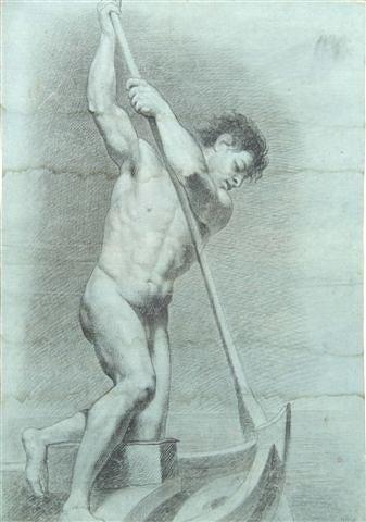 Appraisal: AN OLD MASTER DRAWING of a muscular naked youth steering