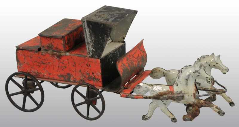 Appraisal: Handpainted Tin Yankee Notions Horse-Drawn Wagon Description American Possibly made