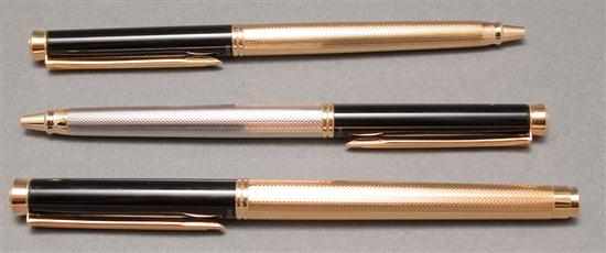 Appraisal: Two Pelikan gold ballpoint pens and similar silver pen Estimate