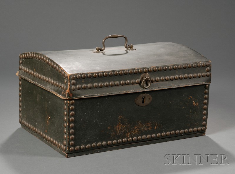 Appraisal: Rosewood and Brass Box and a Small Dome-top Trunk China