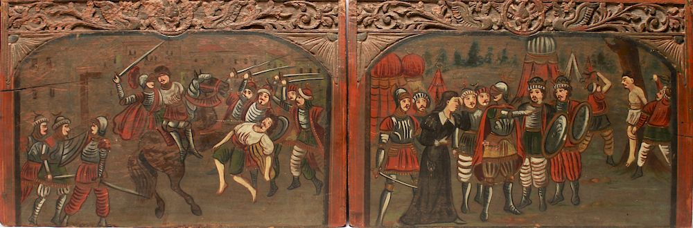 Appraisal: Italian Wooden Cart Panels th C Polychrome Pr Pair of