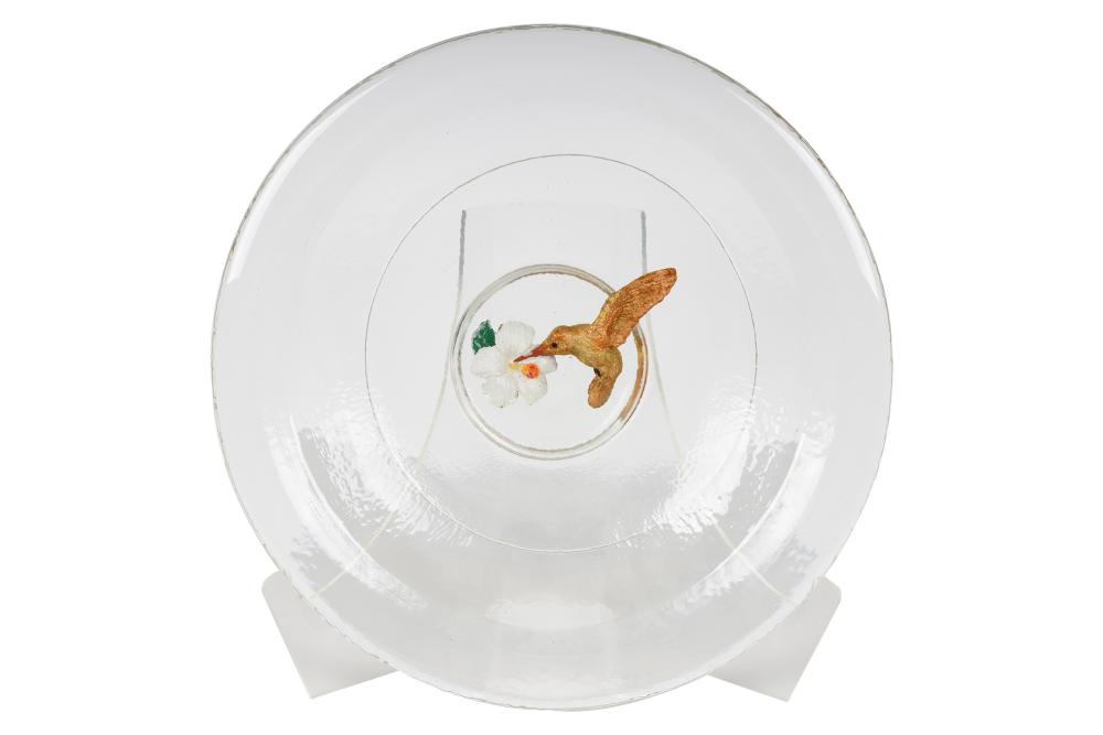 Appraisal: GEORGE WHITFIELD BUCQUET MOLDED GLASS HUMMINGBIRD CHARGER inches diameter Condition