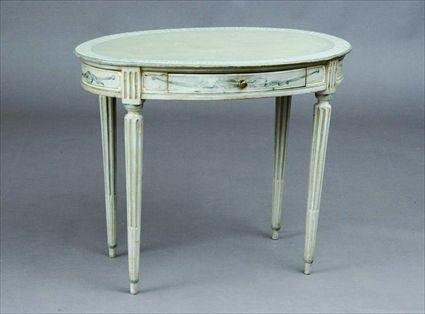 Appraisal: Neoclassical Painted Oval Single-Drawer Side Table The paint decoration of