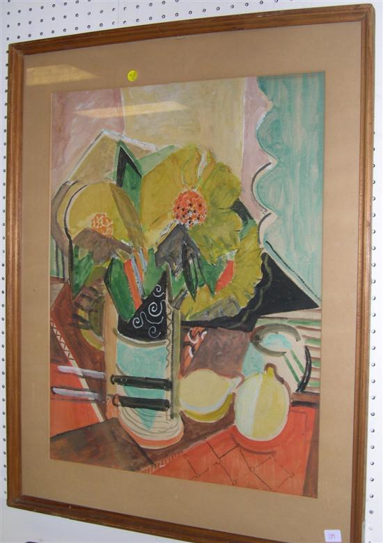 Appraisal: th C watercolor and gouache abstract still life with flowers