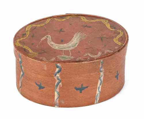 Appraisal: New England oval painted pine band box th c the