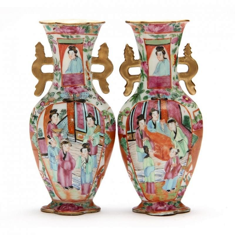 Appraisal: Pair of Chinese Export Rose Mandarin Cabinet Vases th century