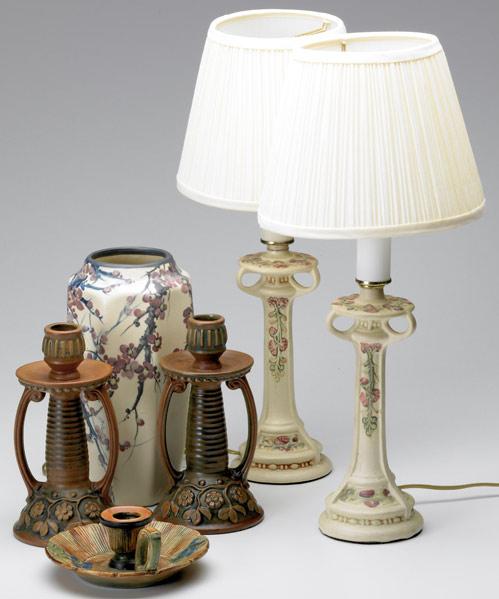 Appraisal: WELLER Six items pair of Claremont candlesticks pair of Roma