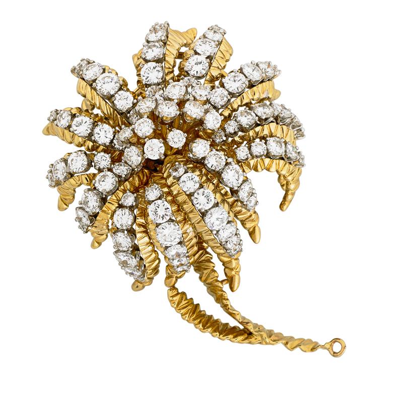 Appraisal: DIAMOND PLATINUM AND K GOLD FLORIFOM BROOCH Condition Report Most