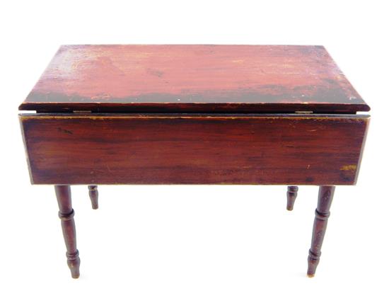 Appraisal: th C American miniature drop leaf table painted auburn red