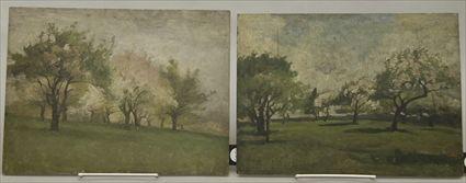 Appraisal: American School Tree Scenes Two Oils on Board Unsigned