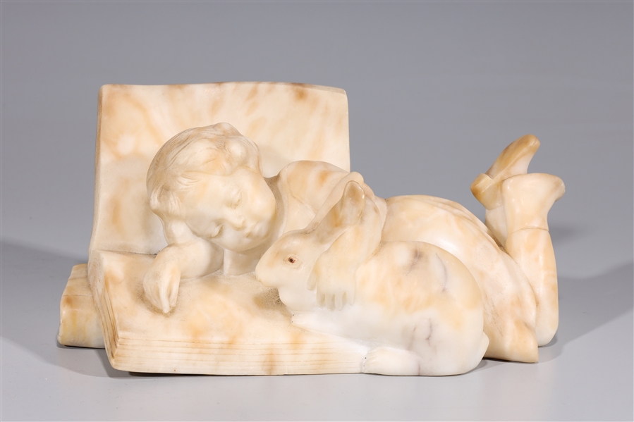 Appraisal: Goldscheider of Vienna marble child statue with rabbit and books