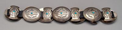 Appraisal: Navajo sterling concho belt cased silver concho butterflies with turquoise