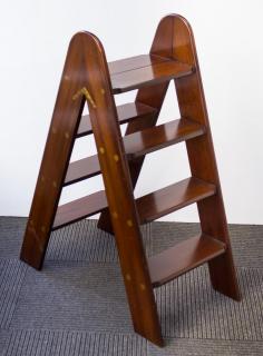 Appraisal: English Folding Library Ladder Mahogany Brass English mahogany veneer with