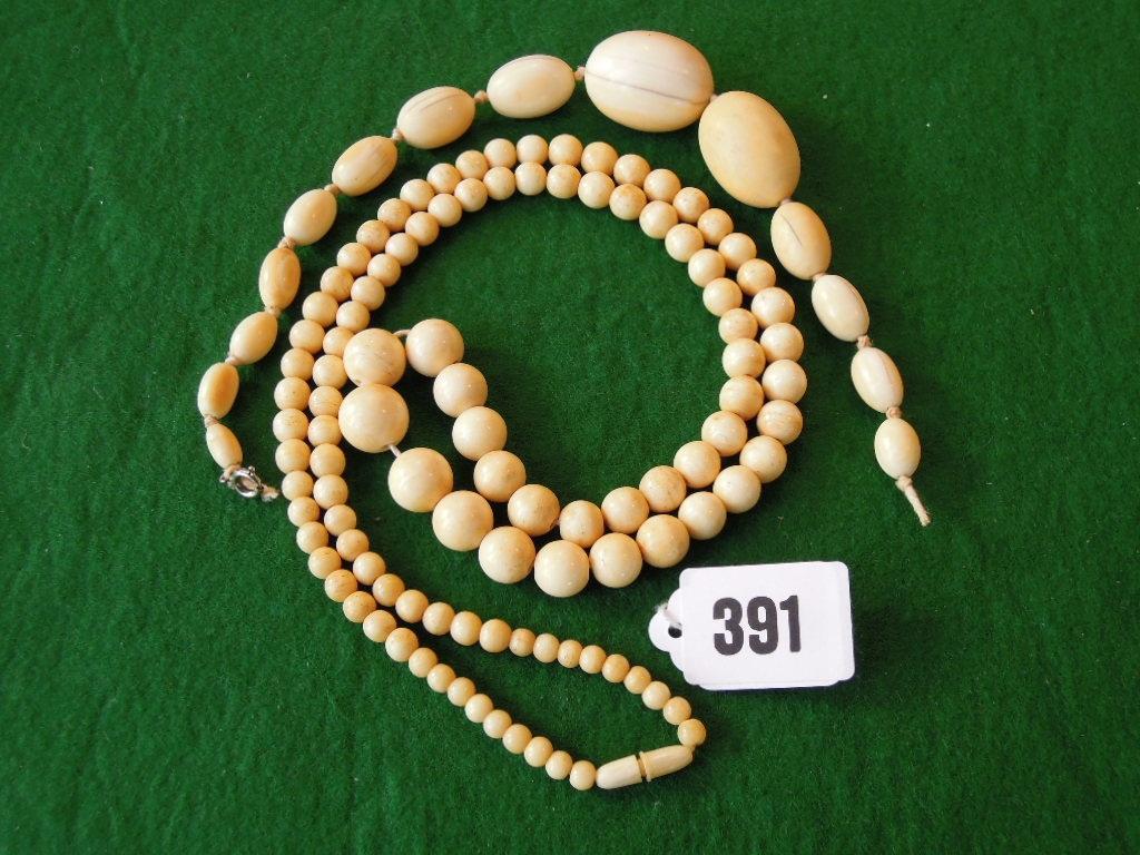 Appraisal: Two old ivory bead necklaces of graduated form