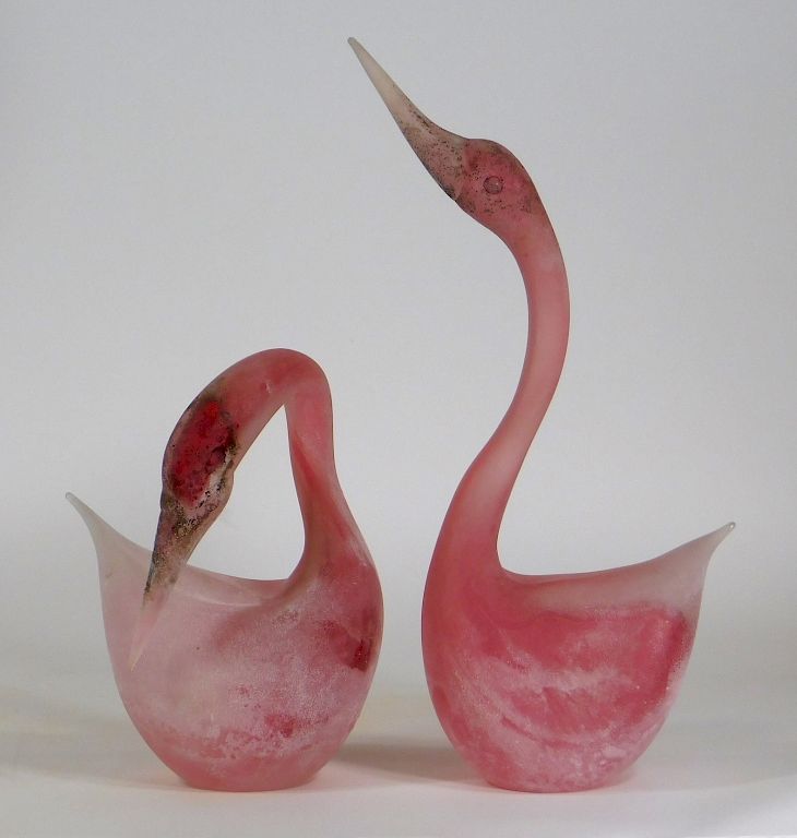 Appraisal: PR Gino Cenedese Murano Scavo Glass Swans Italy - Opposing