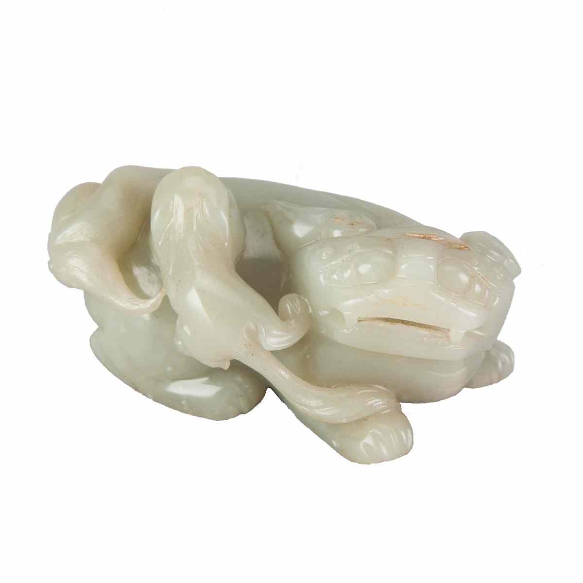 Appraisal: Pale Celadon Jade Bixie In a crouched position with a