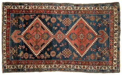 Appraisal: Bijar rug two large serrated central diamonds with pendants on