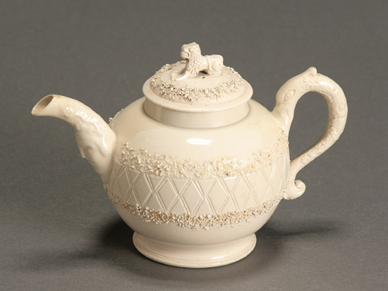 Appraisal: Staffordshire White Salt-Glazed Stoneware Teapot Circa - The globular form