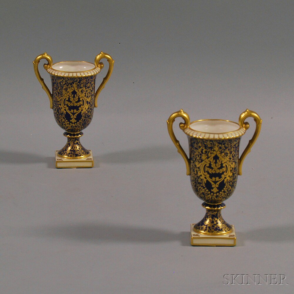 Appraisal: Pair of Small Royal Doulton Porcelain Urns early th century