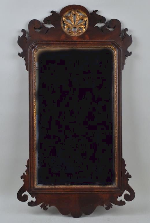 Appraisal: Chippendale Mahogany Fretwork Mirror with pierced carved and gilded crest