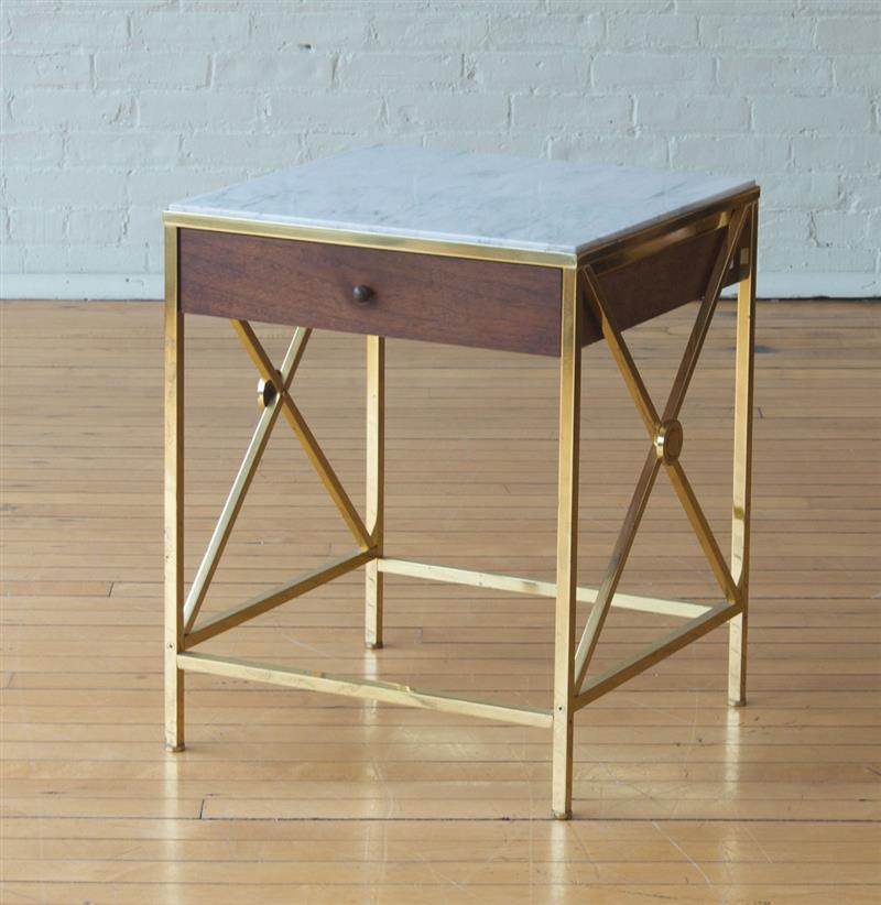 Appraisal: MARBLE TOP BRASS AND WALNUT SIDE TABLE x x in