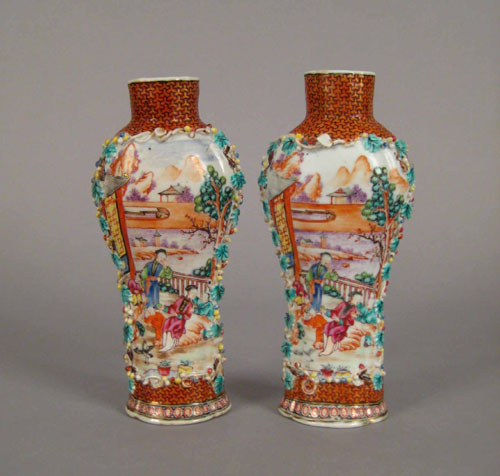 Appraisal: Pair of Chinese export porcelain vasiform wall pockets th c